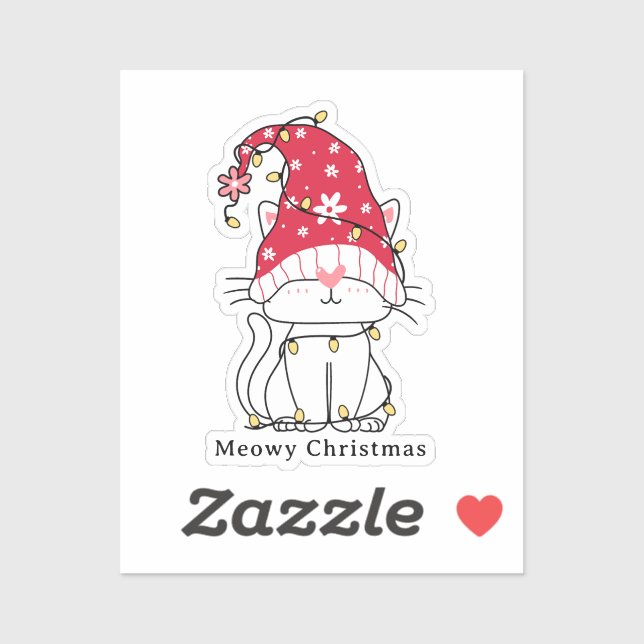 Sticker Meowny Noël drôle mignon chat de Noël (Feuille)