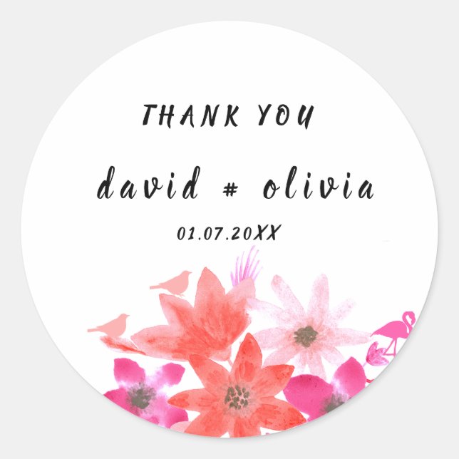 Sticker Merci avec Floral Design Classic Round (Devant)