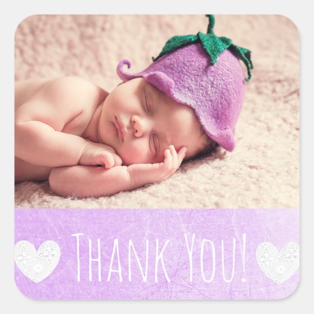 Sticker Merci avec la photo de votre bébé (Devant)