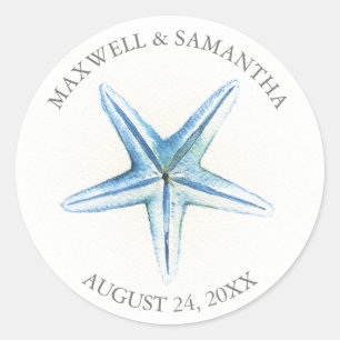 Sticker Merci Blue Starfish Beach Mariage