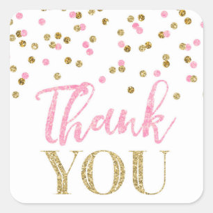 Sticker Merci Confetti Or Rose Faveur