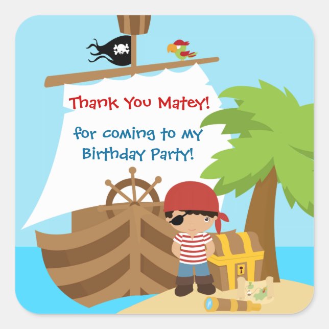 Sticker Merci d'anniversaire de bateau pirate (Devant)