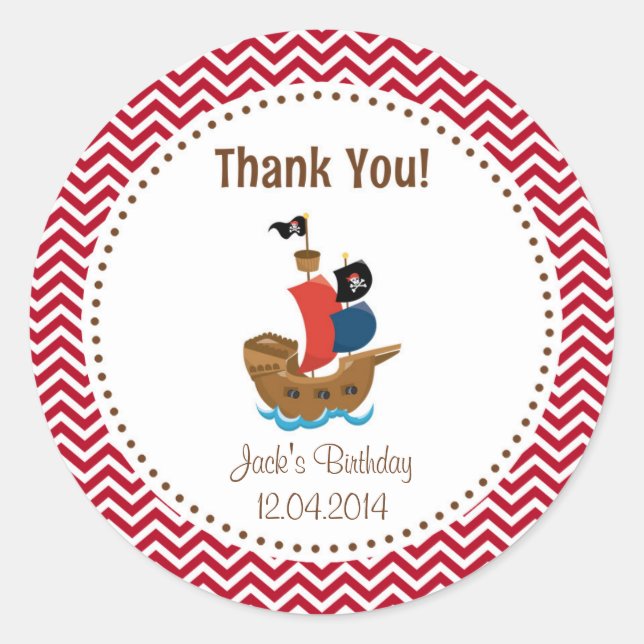 Sticker Merci d'anniversaire de bateau pirate roug (Devant)