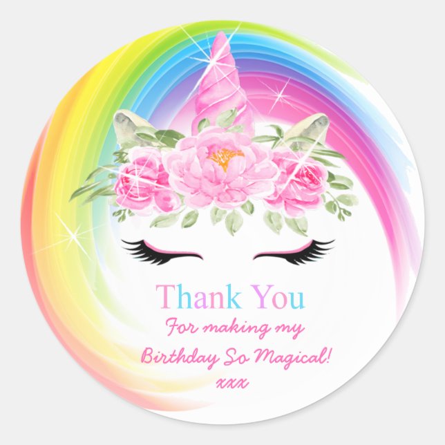 Sticker Merci d'anniversaire de la licorne (Devant)