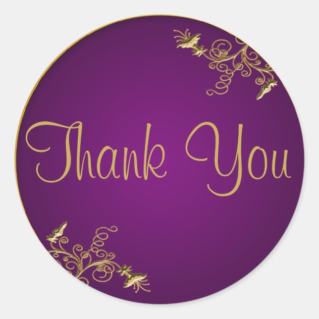 Sticker Merci de diamètre 1,5 po violet et or (Devant)