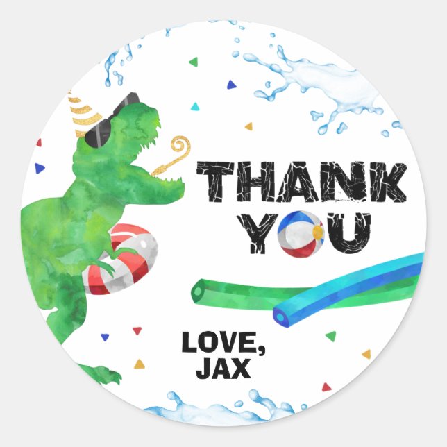 Sticker Merci de la fête de Dinosaur Pool (Devant)