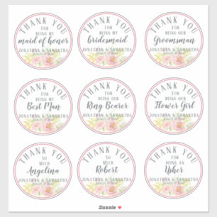 Sticker Merci de mariage Fleur Rose individuel