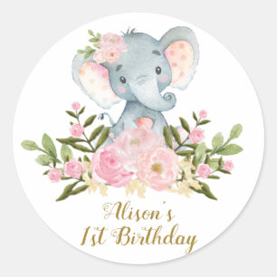 Sticker Merci éléphant Fleurs Faveurs d'anniversai