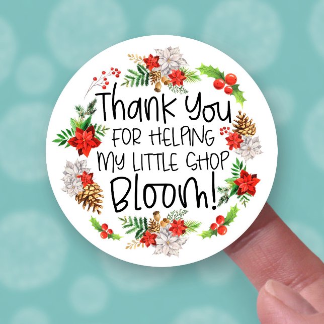 Sticker Merci Floral Noël Poinsettias Business (Créateur téléchargé)