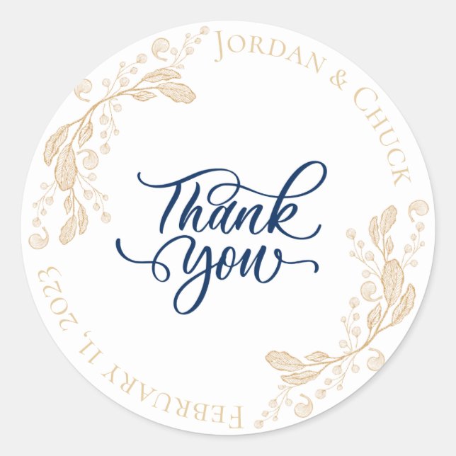 Sticker Merci Gold Leaf Wedding Favor (Devant)