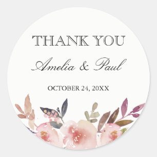 Sticker Merci Mariage Aquarelle Peonies