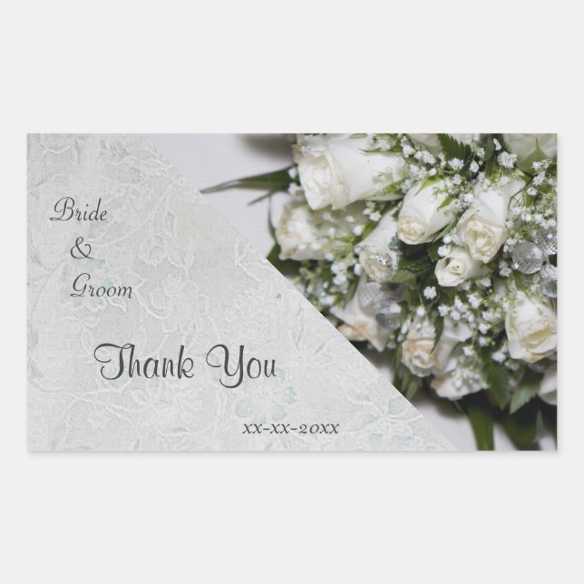 Sticker Merci Mariage de bouquet de Roses blanches (Devant)