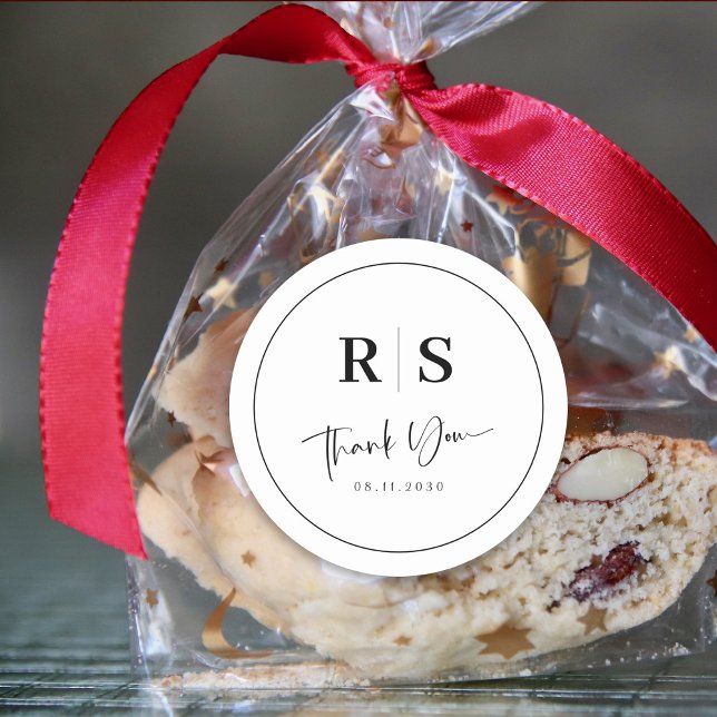 Sticker Merci mariage - Initiales et élégance (Wedding Thank You Sticker - Initials & Elegance Customize)