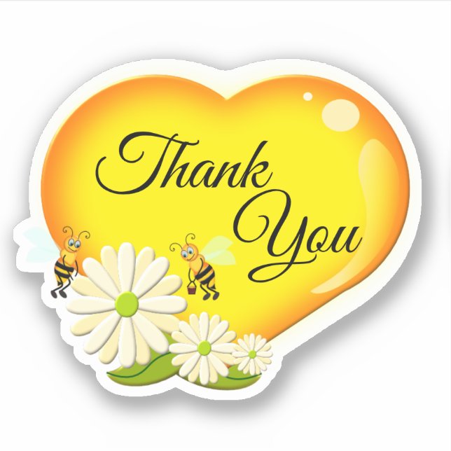 Sticker Merci Miel Amour Fleurs Coeurs Et Abeilles (Devant)