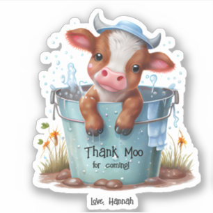 Sticker Merci Moo À La Vache Mignonne D'Être Venue Personn