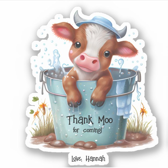 Sticker Merci Moo À La Vache Mignonne D'Être Venue Personn (Devant)