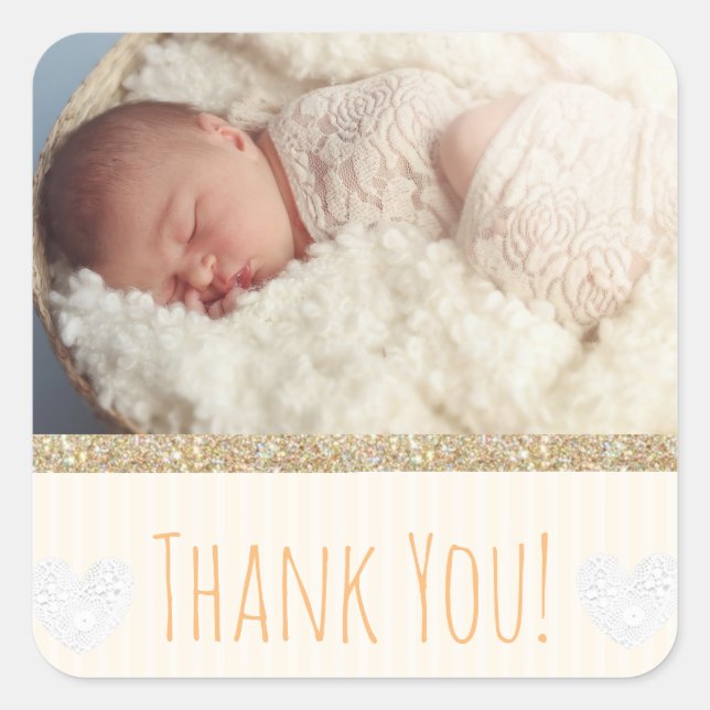Sticker Merci neutre avec la photo de votre bébé (Devant)