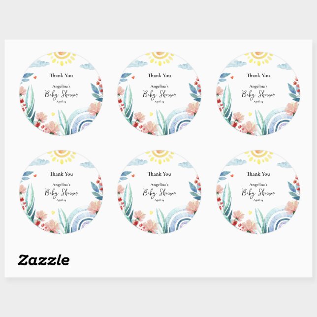 Sticker Merci pour baby shower avec design. (Feuille)