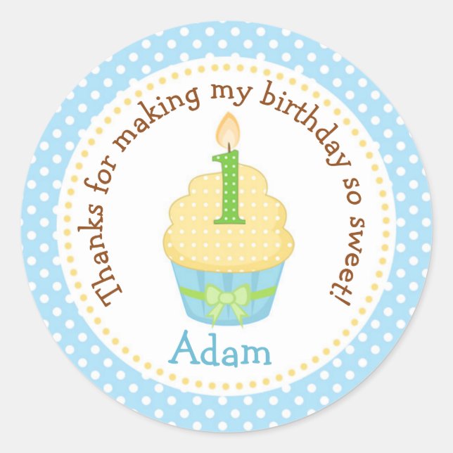 Sticker Merci pour garçon 1er anniversaire (Cupcak (Devant)