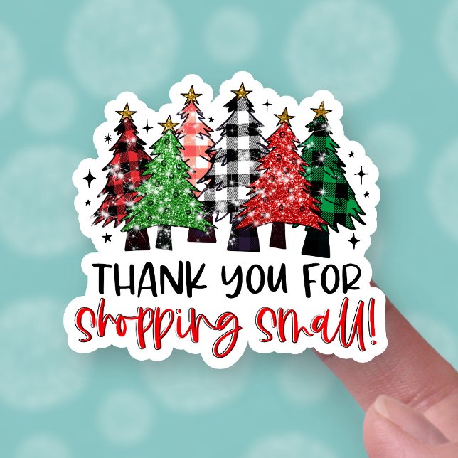 Sticker Merci pour Shopping Petits arbres de Noël Plaid (Créateur téléchargé)