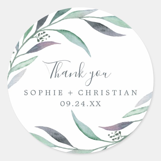 Sticker Merci Purple & Green Eucalyptus Favor (Devant)