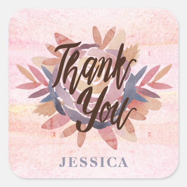 Sticker Merci Rose aquarelle (Devant)