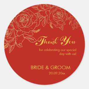 Sticker Merci rouge et or Mariage classique rond