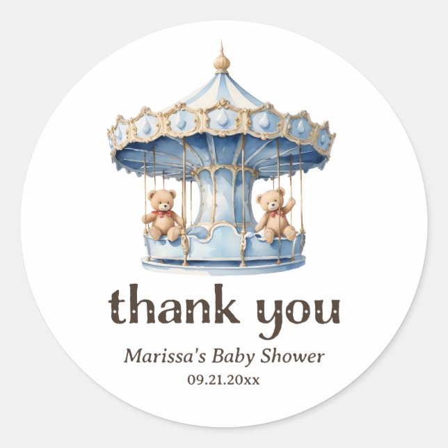 Sticker Merci Teddy Bear Twin Boy Baby shower (Devant)