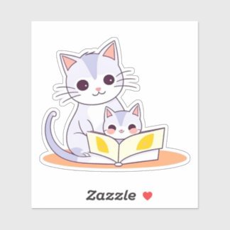 Sticker Mère Chat Lecture de Son Kitten