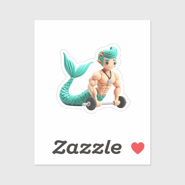 Sticker mermaid men doing musculation modeling clay (Feuille)