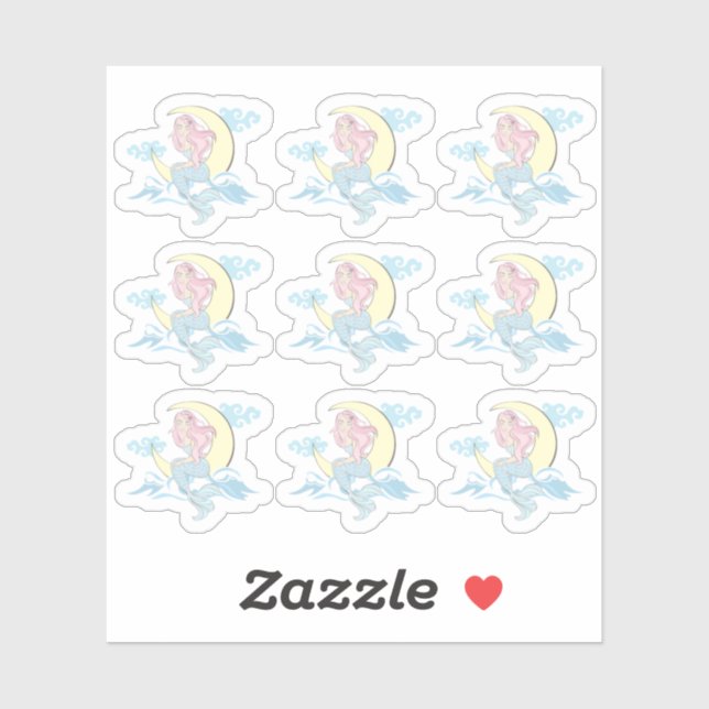 Sticker Mermaid Moon Mysical Pink Coiffure Siren Planner (Feuille)