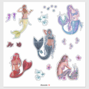 Sticker Mermaid variété poisson tropical art par Renee Lav