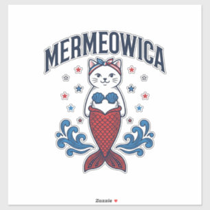 Sticker Mermeowica Chat Mermaid Patriote Conception de T-S