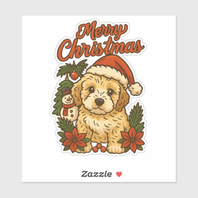 Sticker Merry Christmas Cockapoo Design (Feuille)