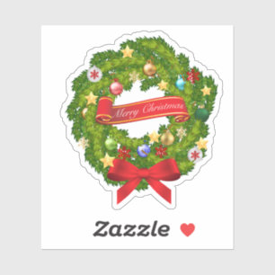 Sticker Merry Christmas Floral Wreath