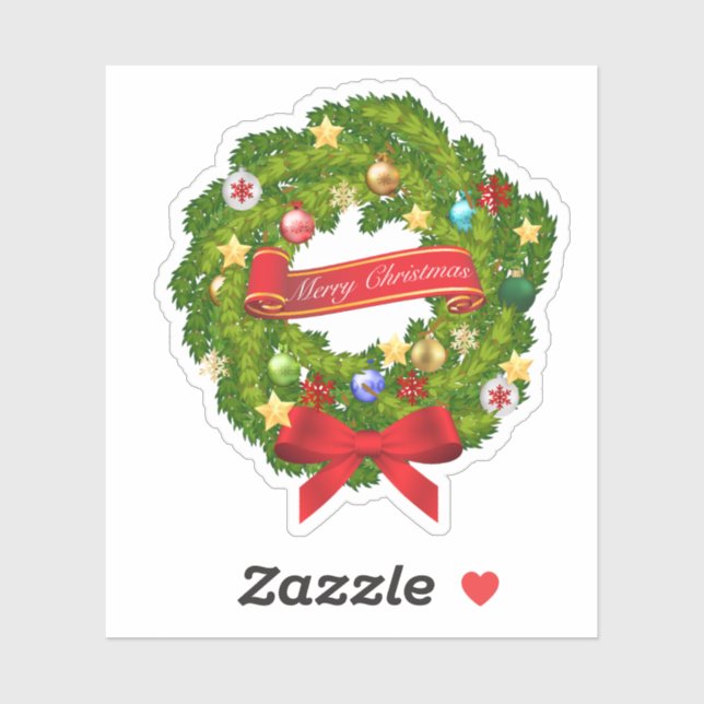 Sticker Merry Christmas Floral Wreath (Feuille)