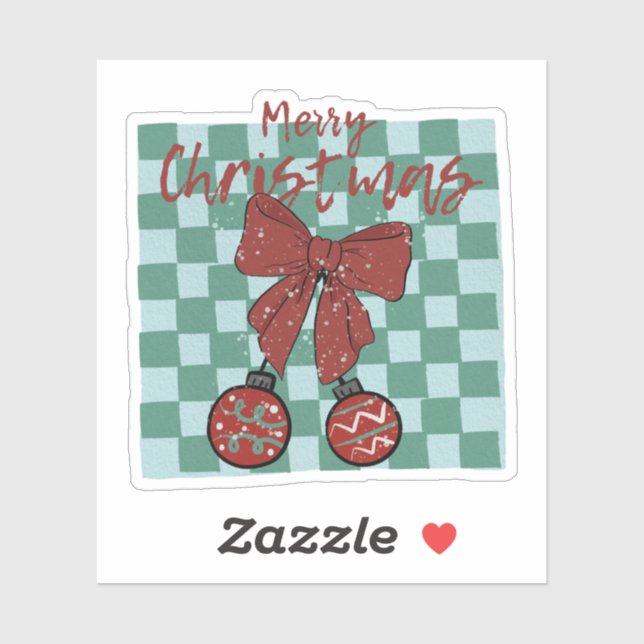 Sticker Merry Christmas Red Bow Ornaments Design (Feuille)