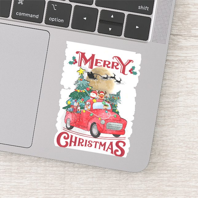 Sticker Merry Christmas Vintage Red Santa Truck (Détail)