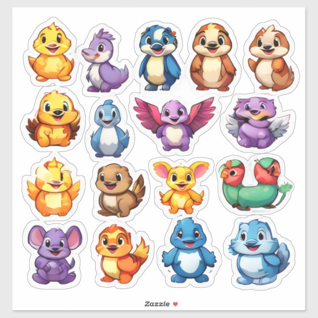 Sticker merveilleux ensemble de caricatures d'animaux (Feuille)