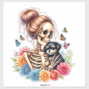 Sticker Messy Bun Skeleton mignon Amoureux de les chiens c
