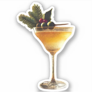 Sticker Mi-siècle Moderne Champagne de Noël Cocktail