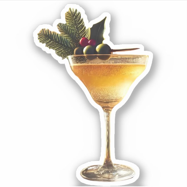 Sticker Mi-siècle Moderne Champagne de Noël Cocktail (Devant)