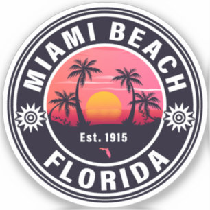 Sticker Miami Beach Floride Retro Sunset Souvenirs 60s