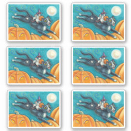 STICKER MICE BLANCHE & CHAT NOIR SUR CHASSE CITROUILLE HAL