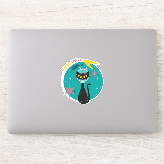 Sticker MidMod Chat noir "J'ai besoin d'espace" (Ordinateur)