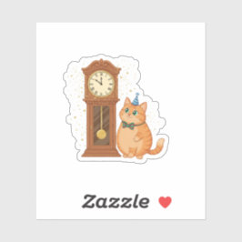 Sticker Midnight Countdown Clock Cat Golden Sparkles