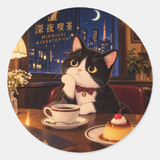 Sticker Midnight Kissaten Katze | Japanisches Retr