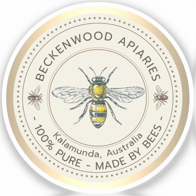 Sticker Miel Abeille Jaune Abeille Bordure Apiary Or (Recto)