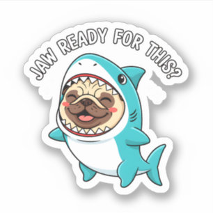 Sticker Mignon Bouledogue dans un Costume de Requin Prêt à