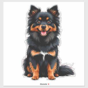 Sticker Mignon chiot Pomeranian noir et feu